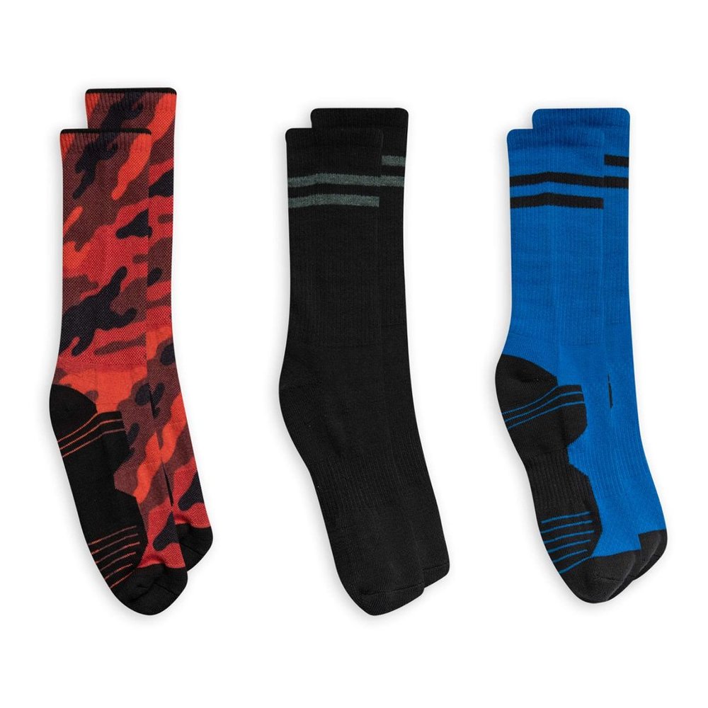 Russell Boys' 360 Crew Socks, 3 Pack Assorted S